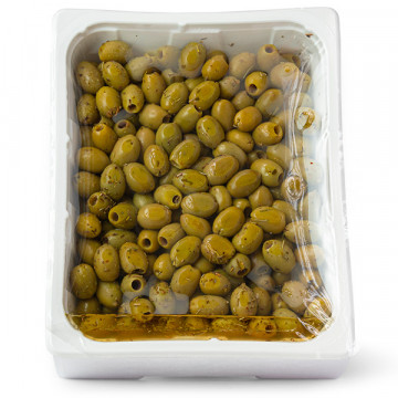 Pitted green olives with...